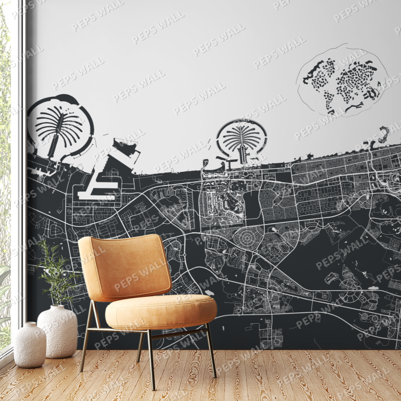 Dubai map - black — dubai skyline wallpaper Dubai, Peps Wall
