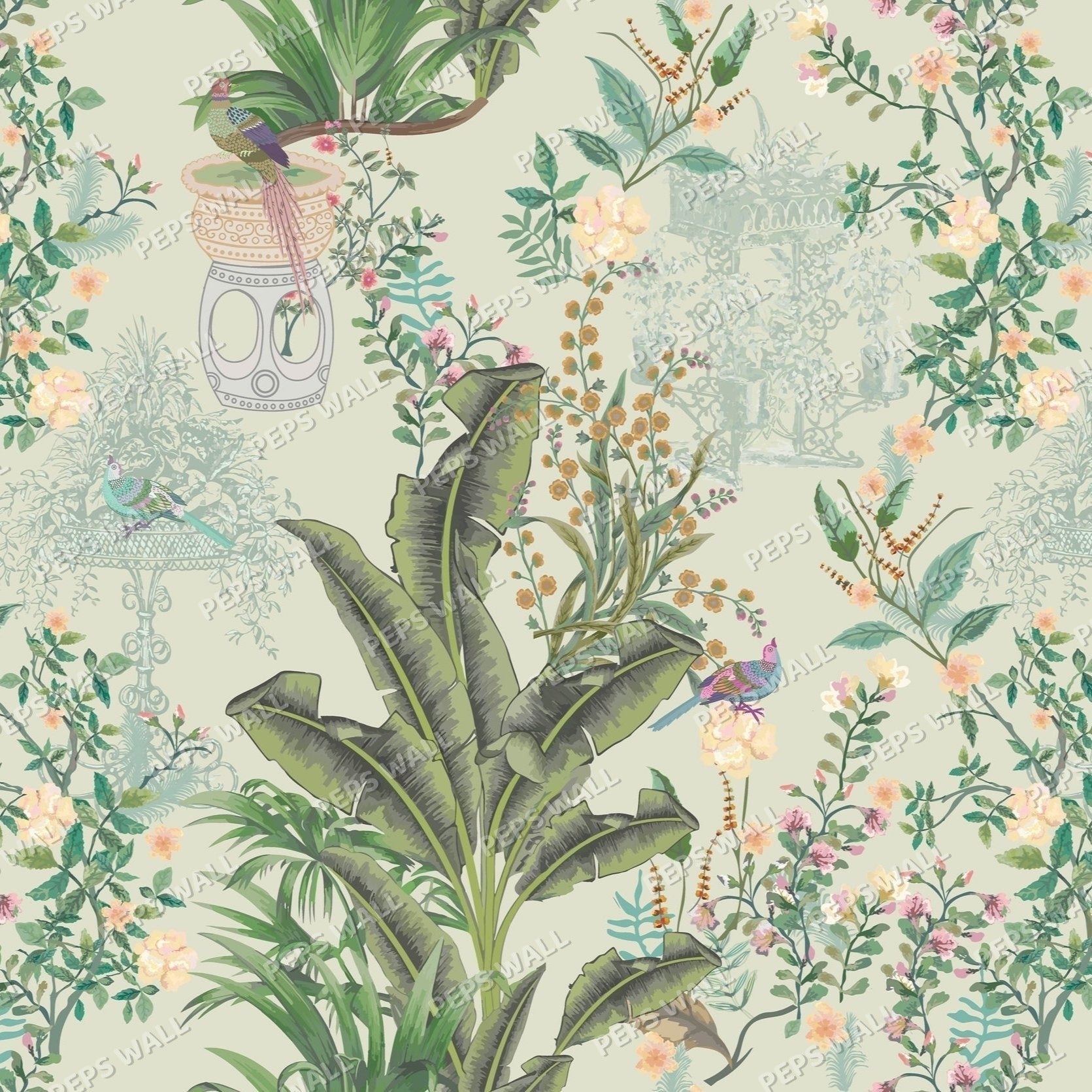 Watercolor greens — custom wallpaper mural mural, Peps Wall Dubai