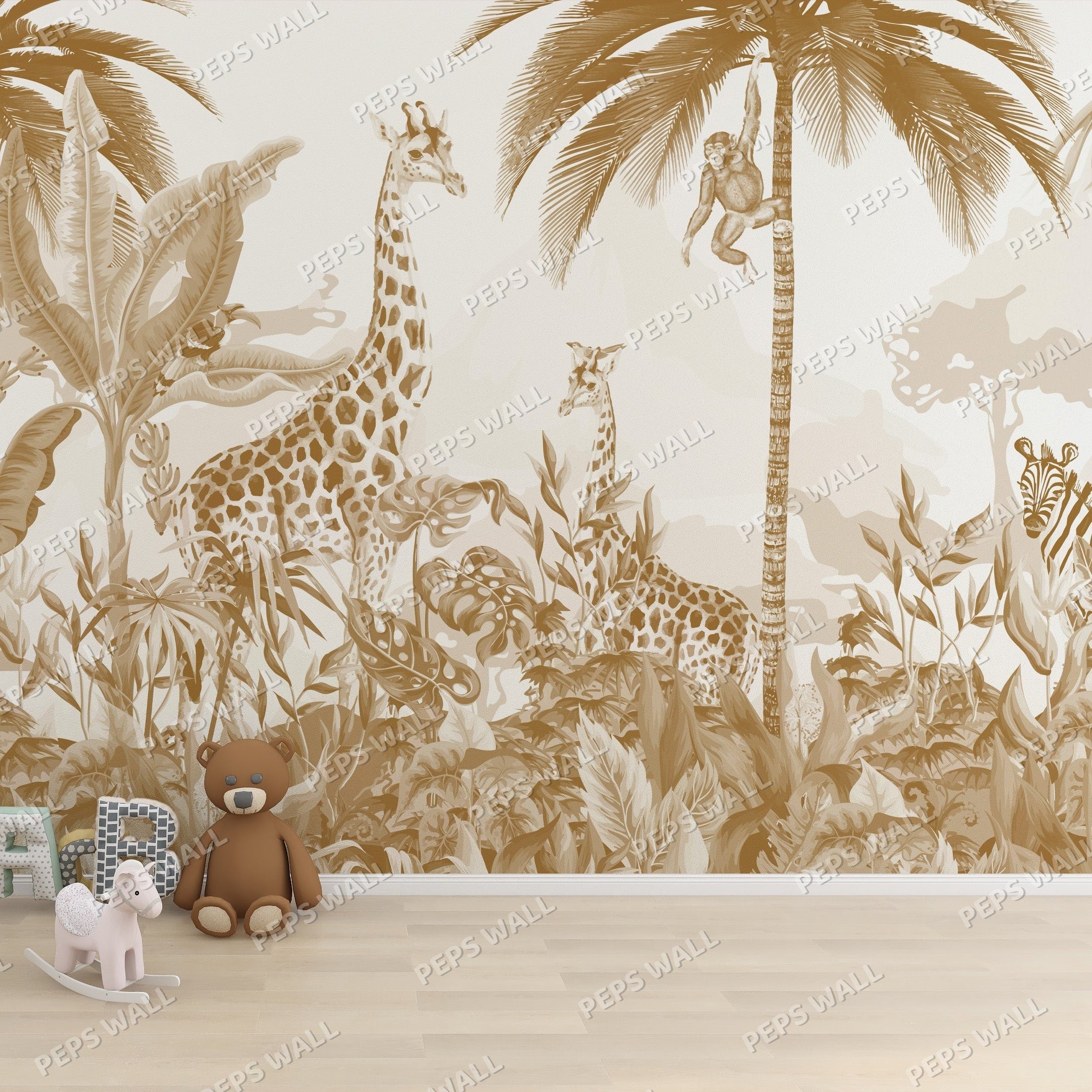 Sepia Safari — kids animal wallpaper Dubai, Peps Wall