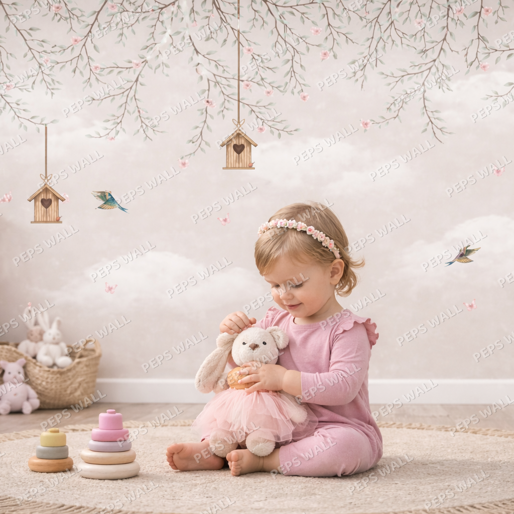 Child playing with toys in a decorated nursery room