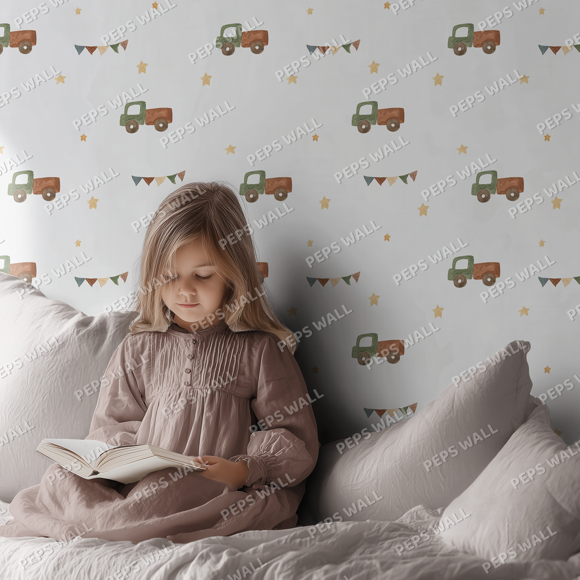 Cute Trucks — kids car wallpaper Dubai, Peps Wall