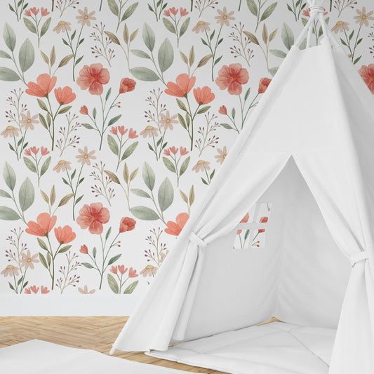 Wallpaper Kids Nursery Dubai Peps Wall A wall decal featuring a floral pattern with autumnal colors applied on a wall, creating a cozy, tent-like space.