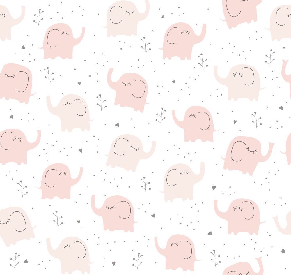 Wallpaper Kids Nursery Dubai Peps Wall A pattern of pink elephants with a simple design on a white background.