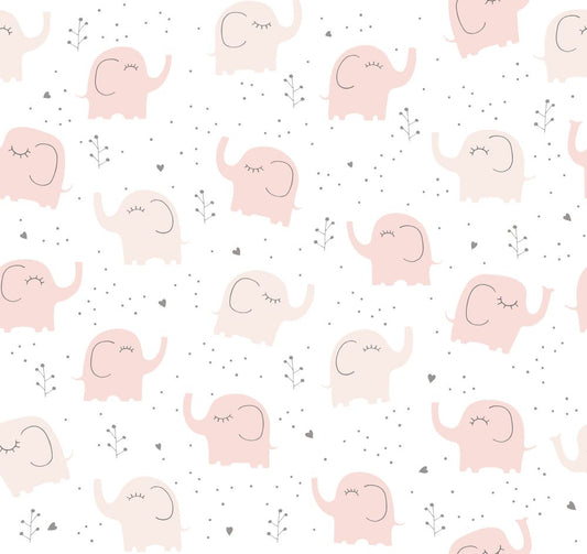Wallpaper Kids Nursery Dubai Peps Wall A pattern of pink elephants with a simple design on a white background.
