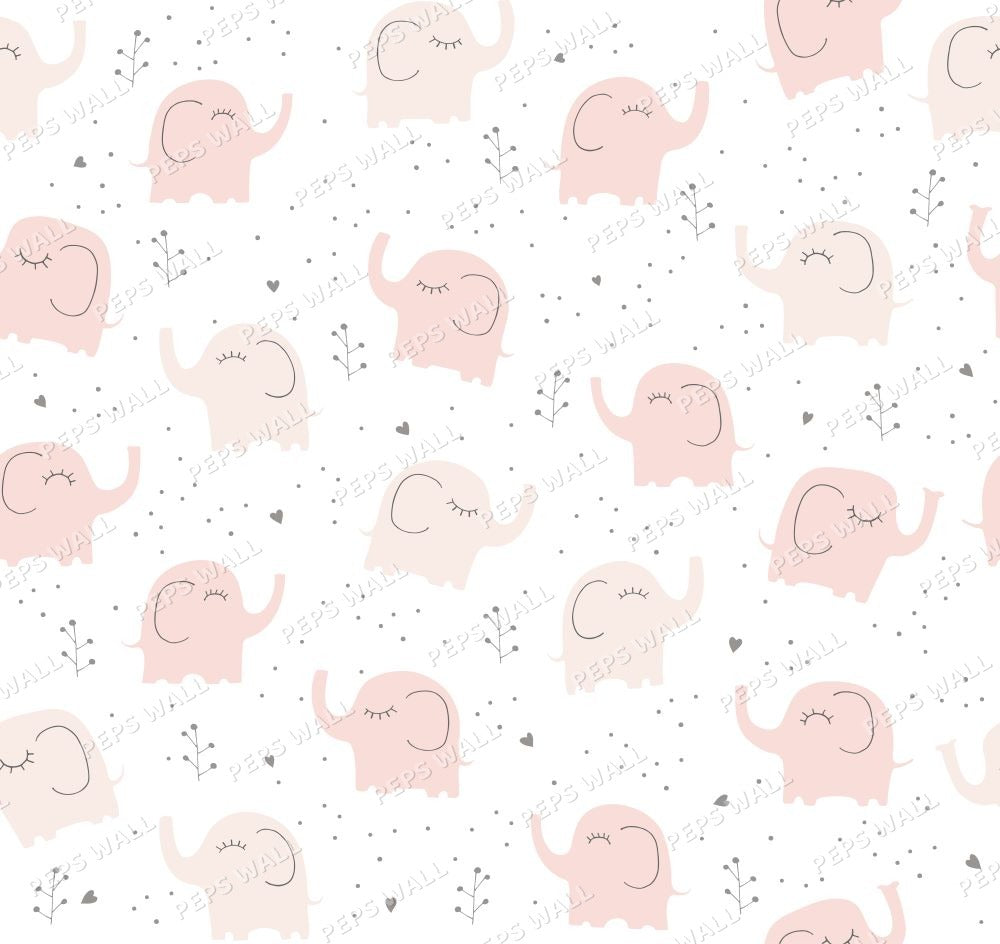 Wallpaper Kids Nursery Dubai Peps Wall A pattern of pink elephants with a simple design on a white background.