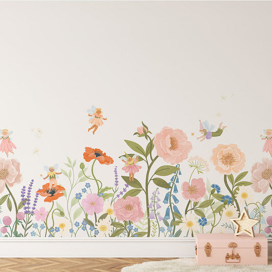 Wallpaper Kids Nursery Dubai Peps Wall A wall decal featuring a floral pattern with various flowers and fairies.