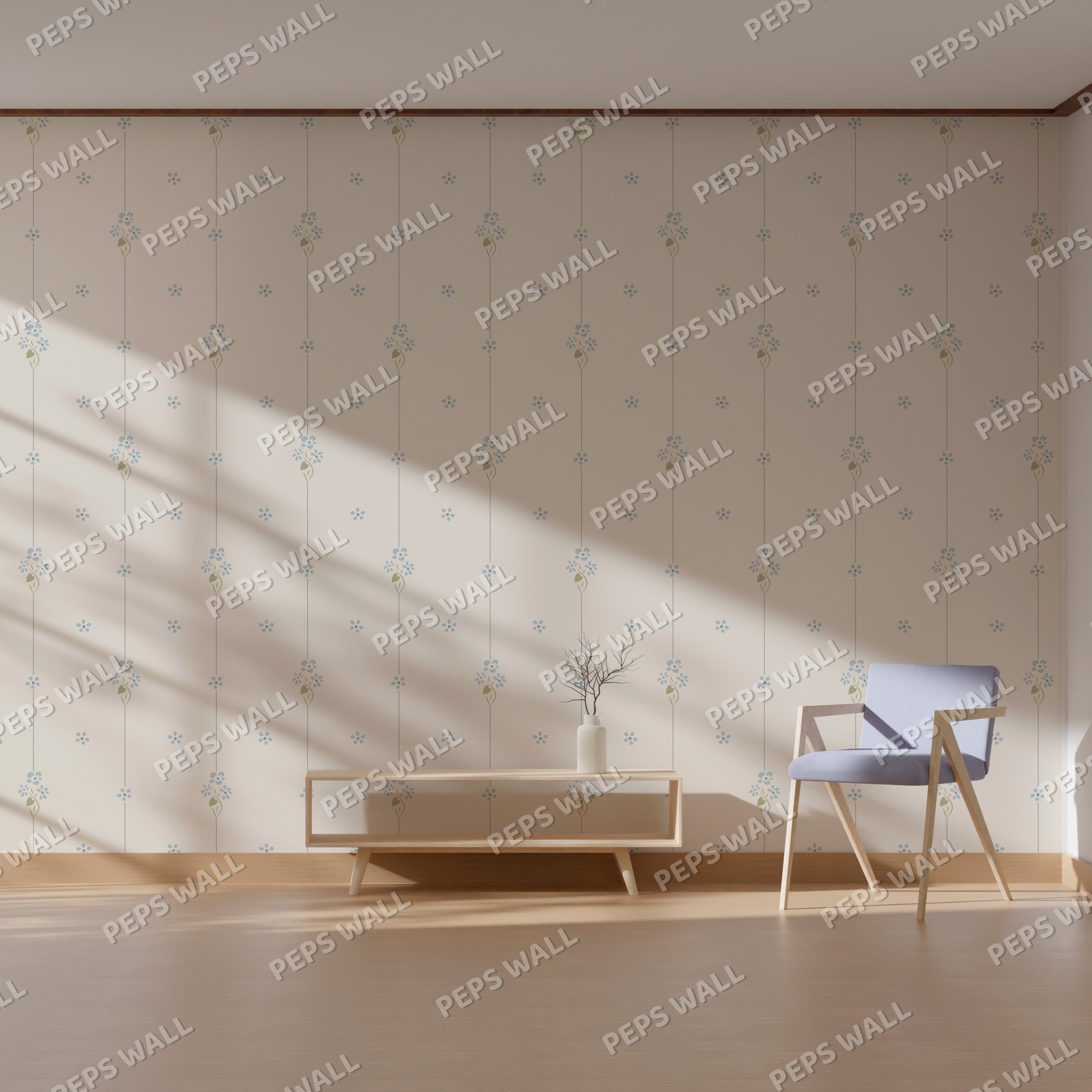 Wallpaper Kids Nursery Dubai Modern room with a light-colored wall, wooden floor, and minimal furniture.