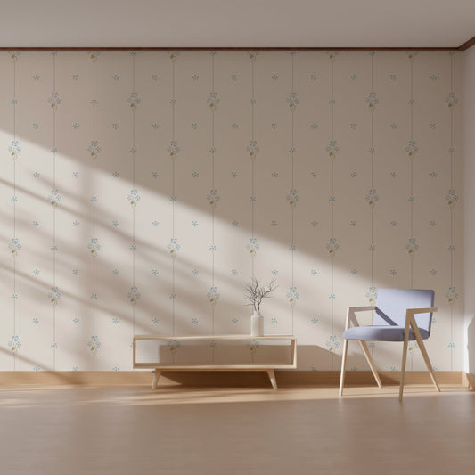 Wallpaper Kids Nursery Dubai Modern room with a light-colored wall, wooden floor, and minimal furniture.