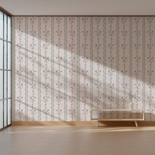 Wallpaper Kids Nursery Dubai  Room with floral wallpaper, a table, and a chair.