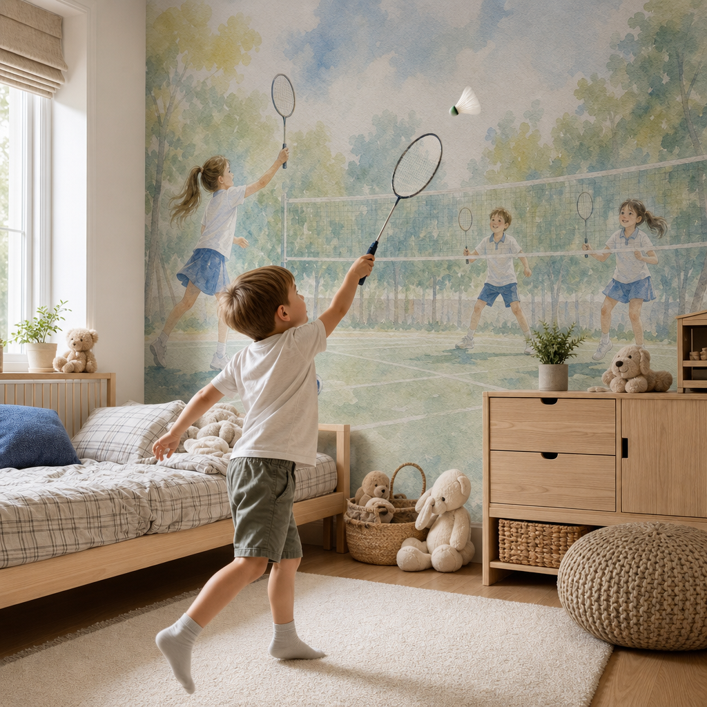 Badminton Match - Watercolor kids room mockup