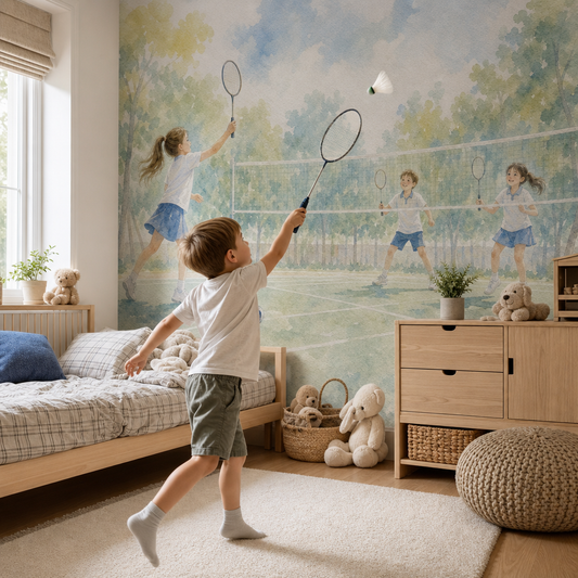 Badminton Match - Watercolor kids room mockup