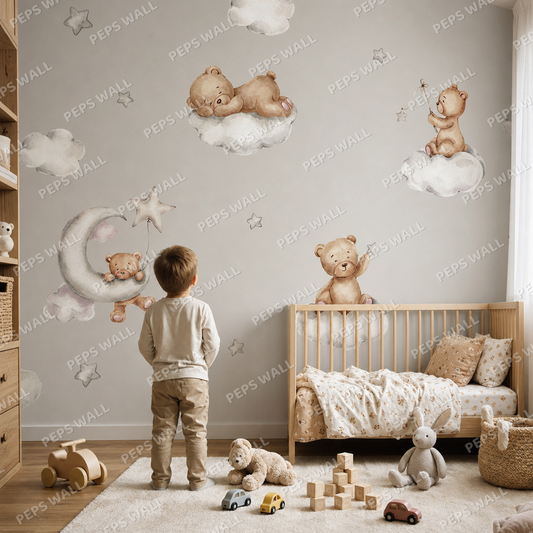 Teddy on clouds kids room mockup