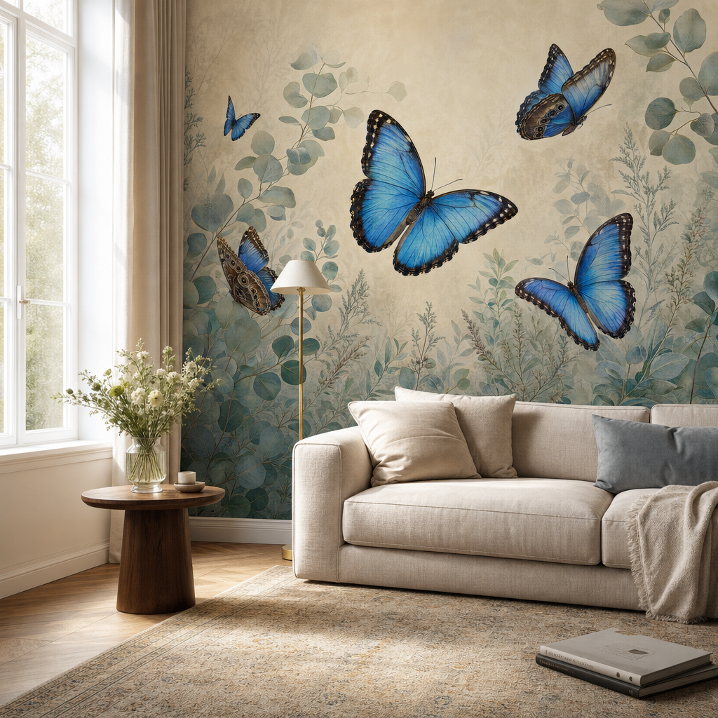 Blue Morpho living room mockup