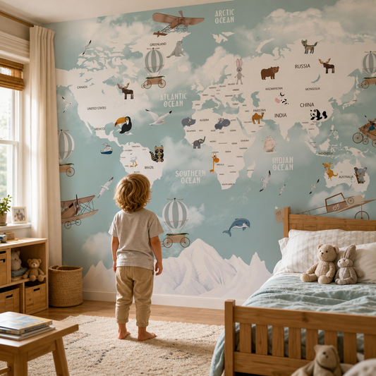 Adventurous Map with Animals kids room mockup
