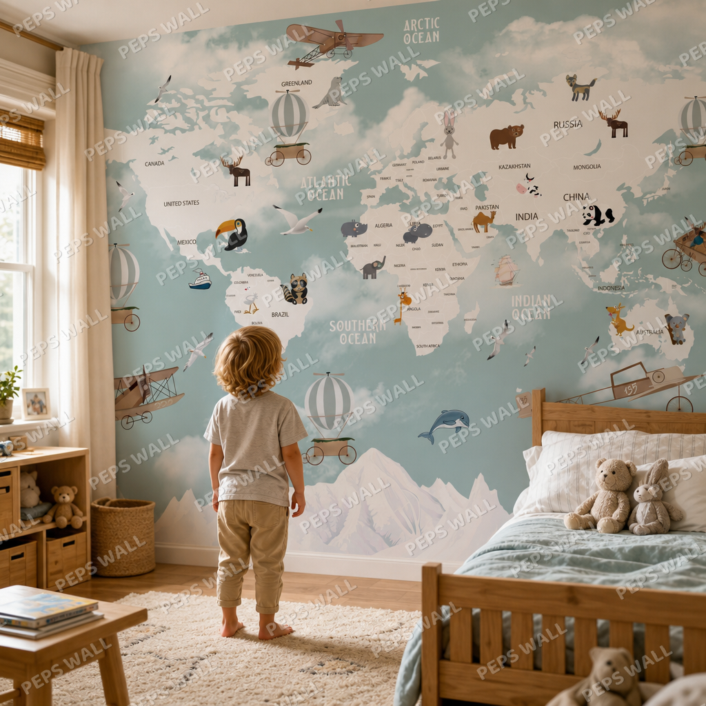 Adventurous Map with Animals kids room mockup
