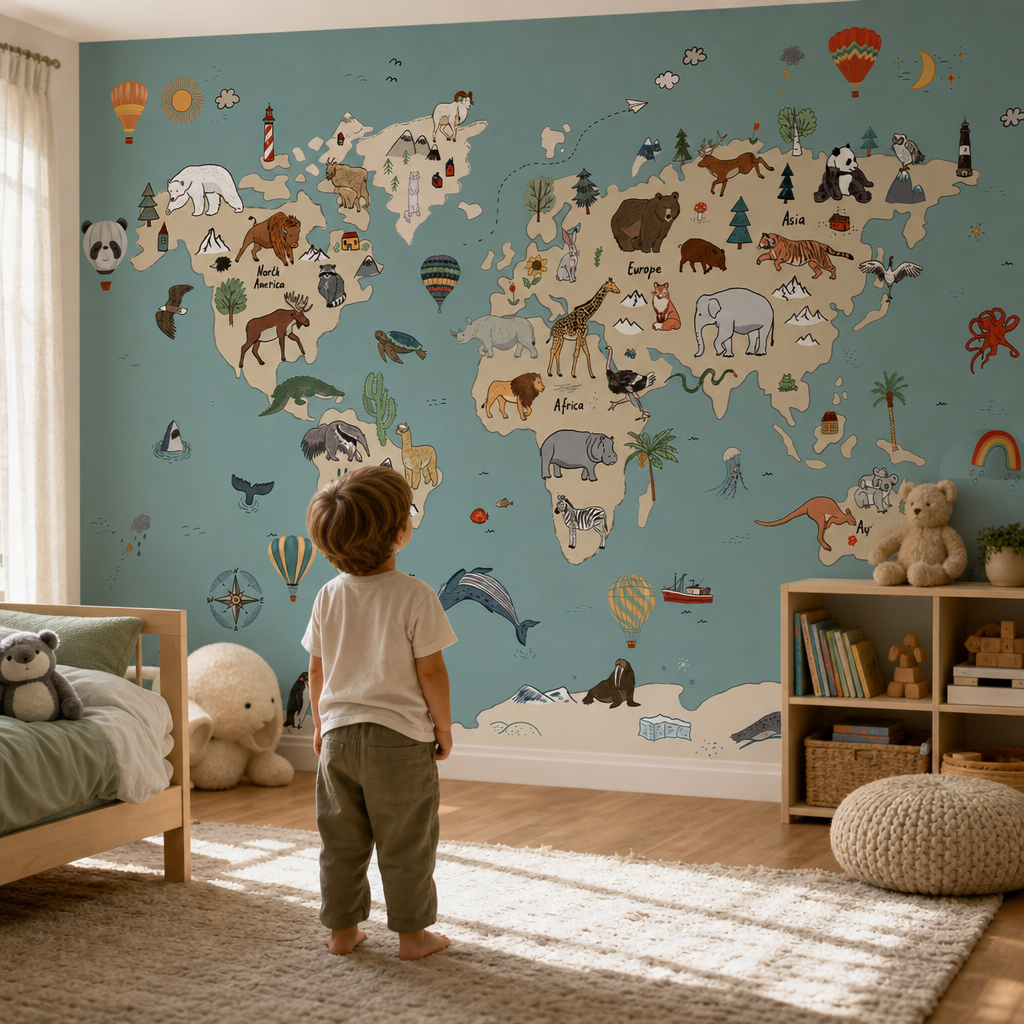Animal Maps - Blue kids room mockup