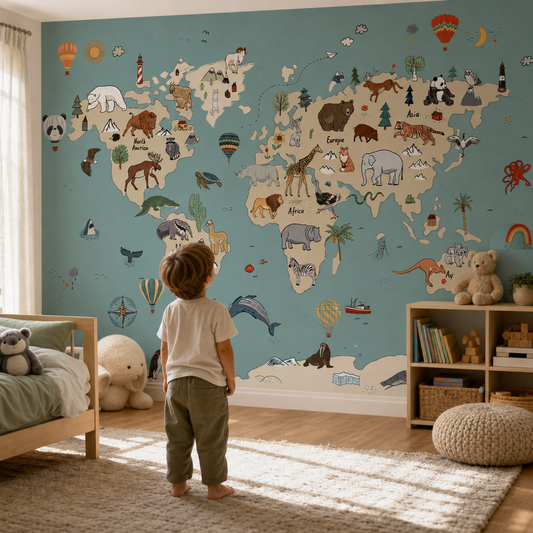 Animal Maps - Blue kids room mockup