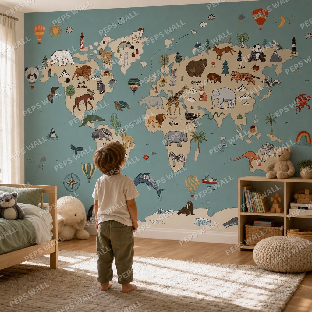 Animal Maps - Blue kids room mockup