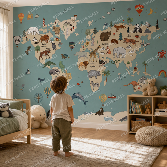 Animal Maps - Blue kids room mockup