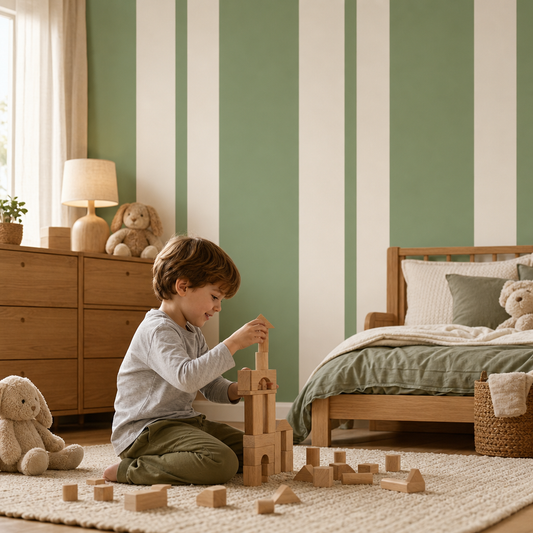 Sage Stripe Vintage kids room mockup