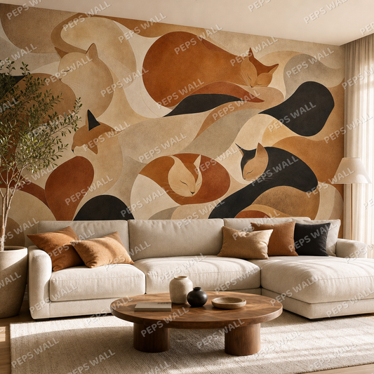 Feline Forms wallpaper in a Dubai living room - Peps Wall