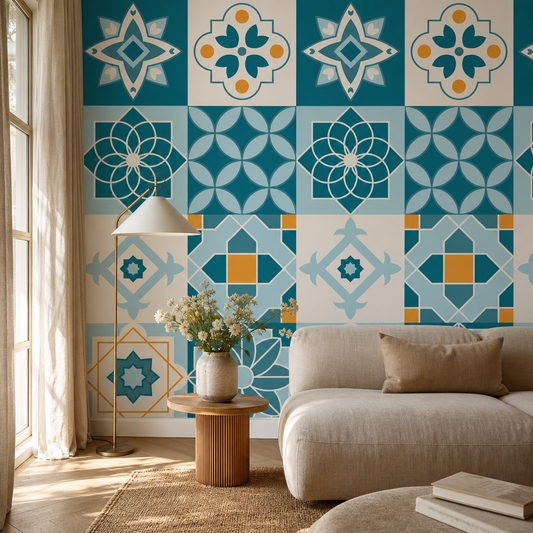 Alcazar living room wallpaper - custom mural printed and installed in Dubai