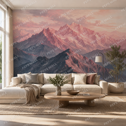 Alpenglow wallpaper in a Dubai living room - Peps Wall