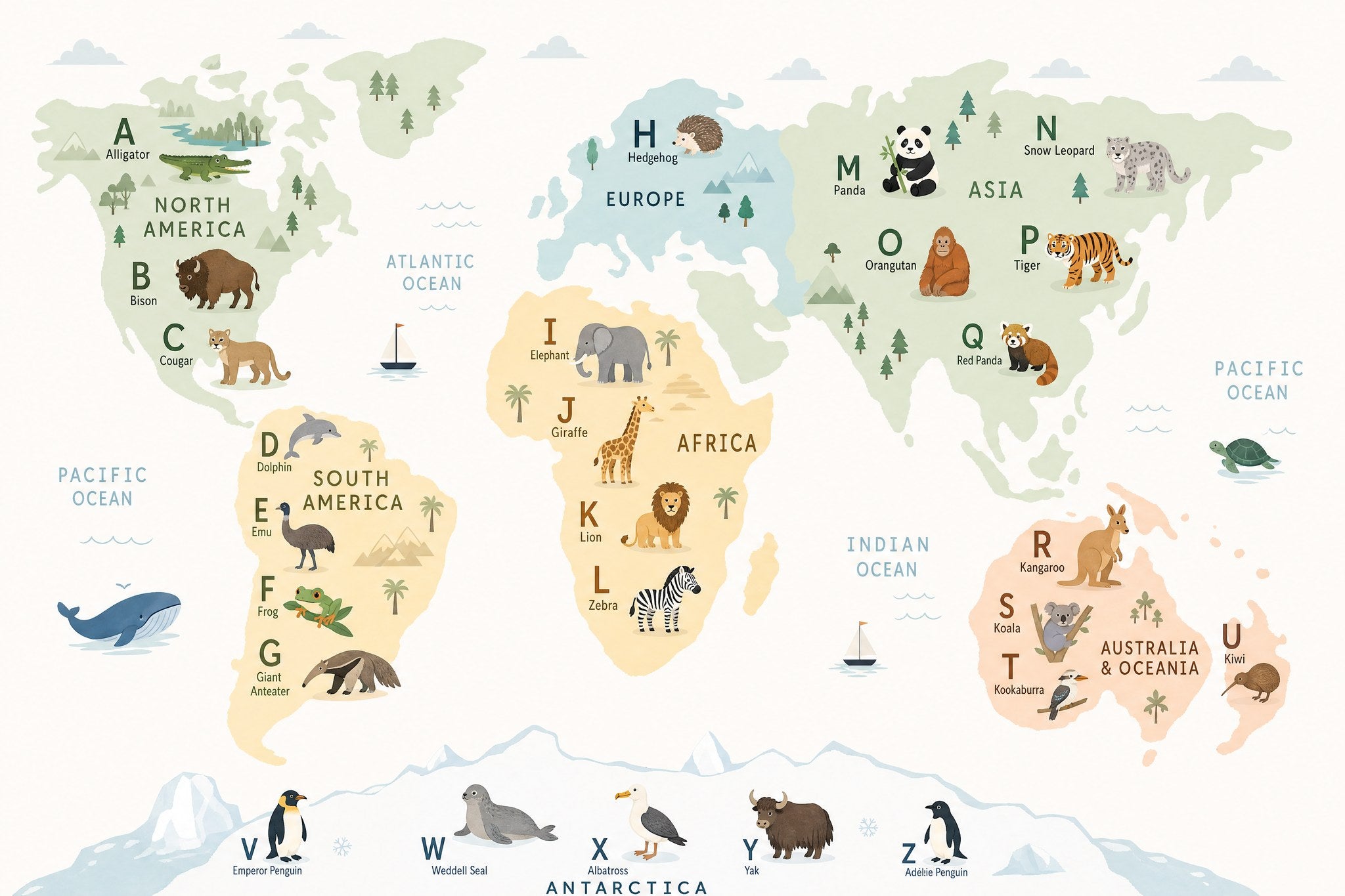 Alphabet World Map - Minimalist