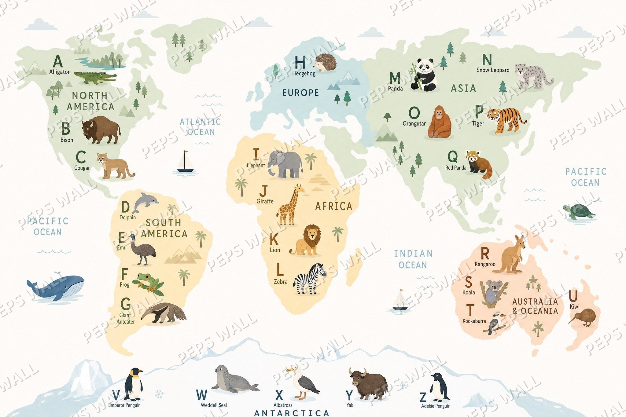 Alphabet World Map - Minimalist