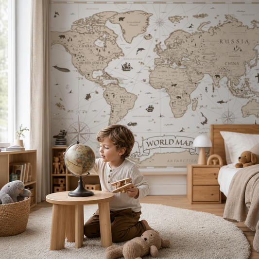 Ancient World Map kids room wallpaper - custom mural printed and installed in Dubai