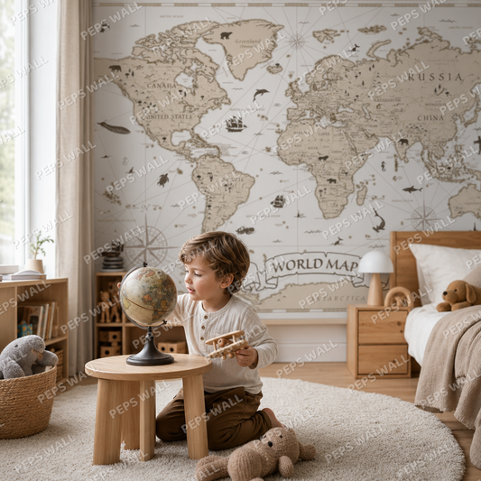 Ancient World Map kids room wallpaper - custom mural printed and installed in Dubai