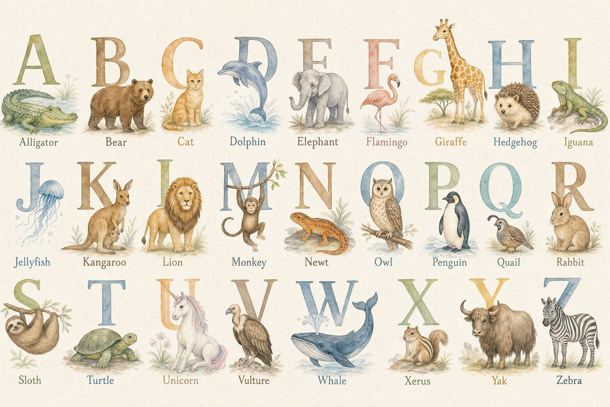 Animal Alphabet - Watercolor