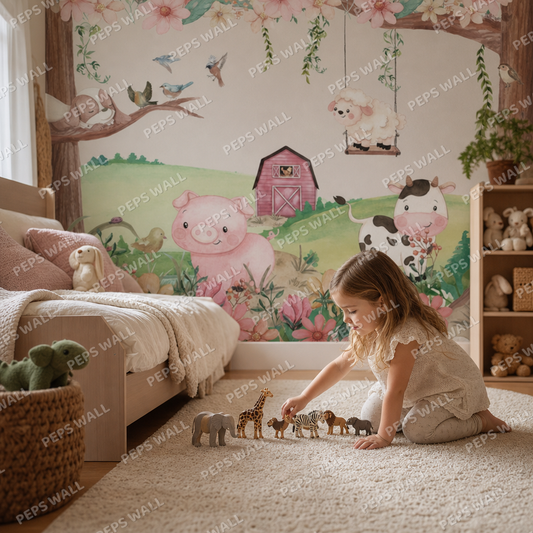 Animal farm kids room wallpaper - custom mural printed and installed in Dubai
