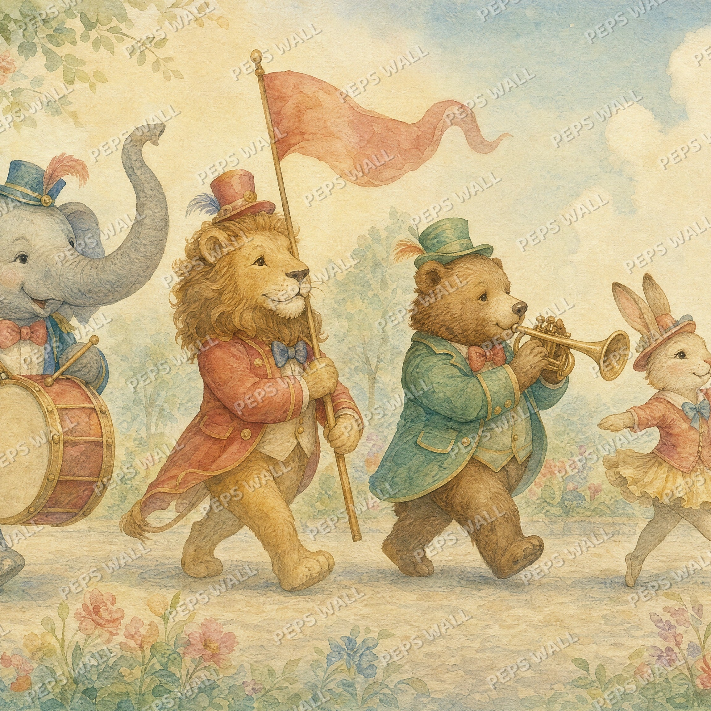 Animal Parade - Watercolor wallpaper design