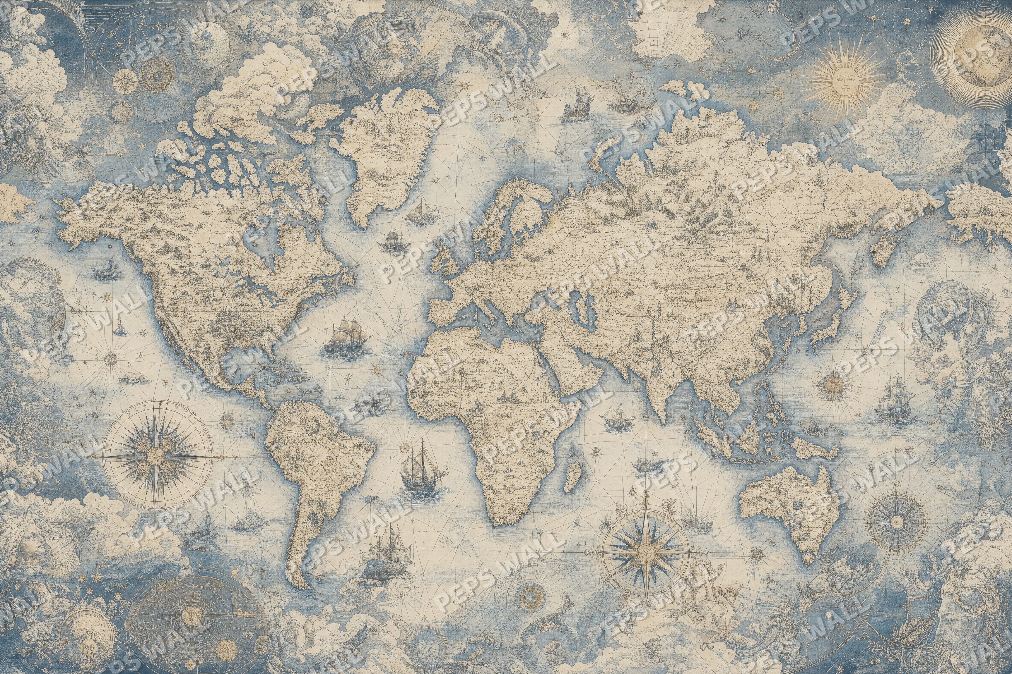 Old World in Blue - made-to-measure wall mural design by Peps Wall Dubai