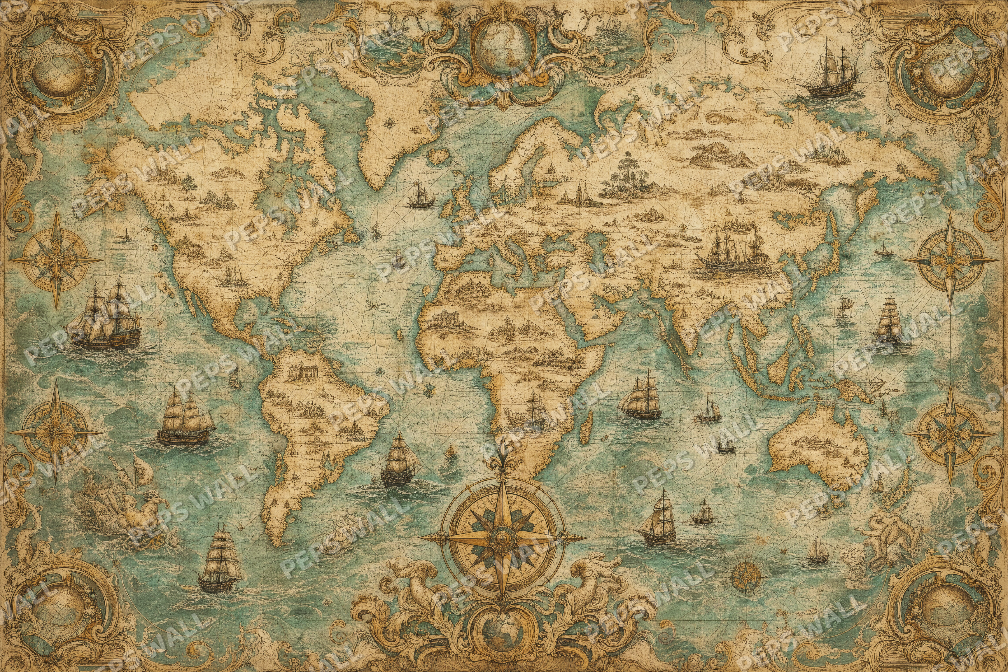 Antique World Map - made-to-measure wall mural design by Peps Wall Dubai