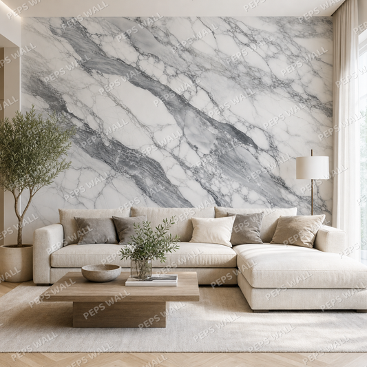 Arabescato wallpaper in a Dubai living room - Peps Wall