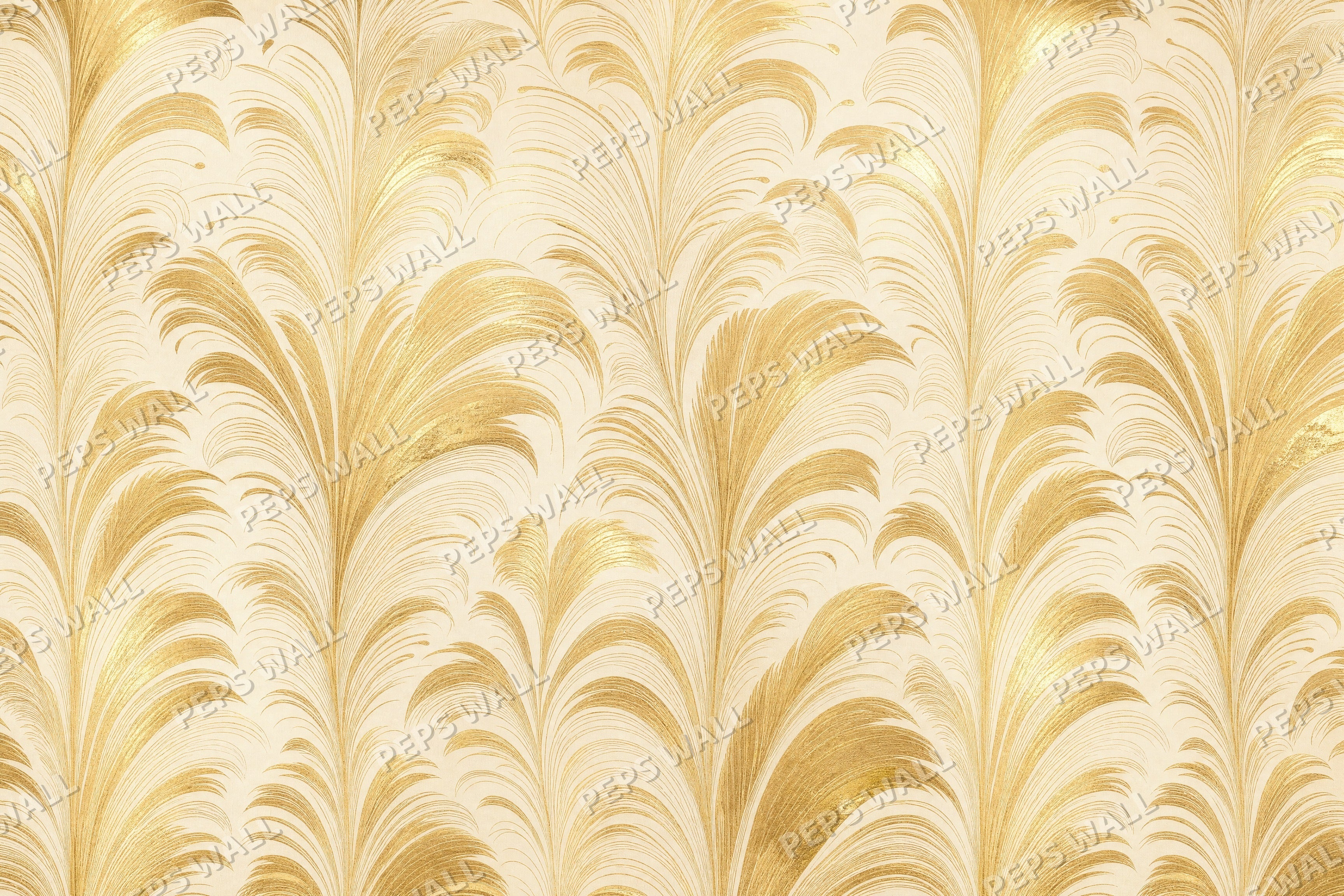 Art Deco Plumes - Gold full wall mural design