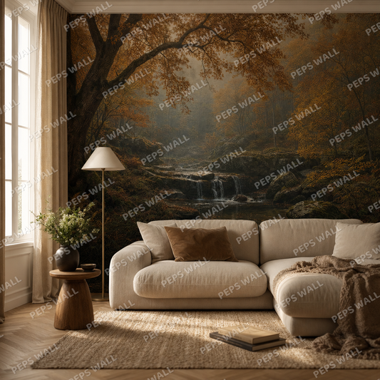 Autumn Amber living room wallpaper - custom mural printed and installed in Dubai