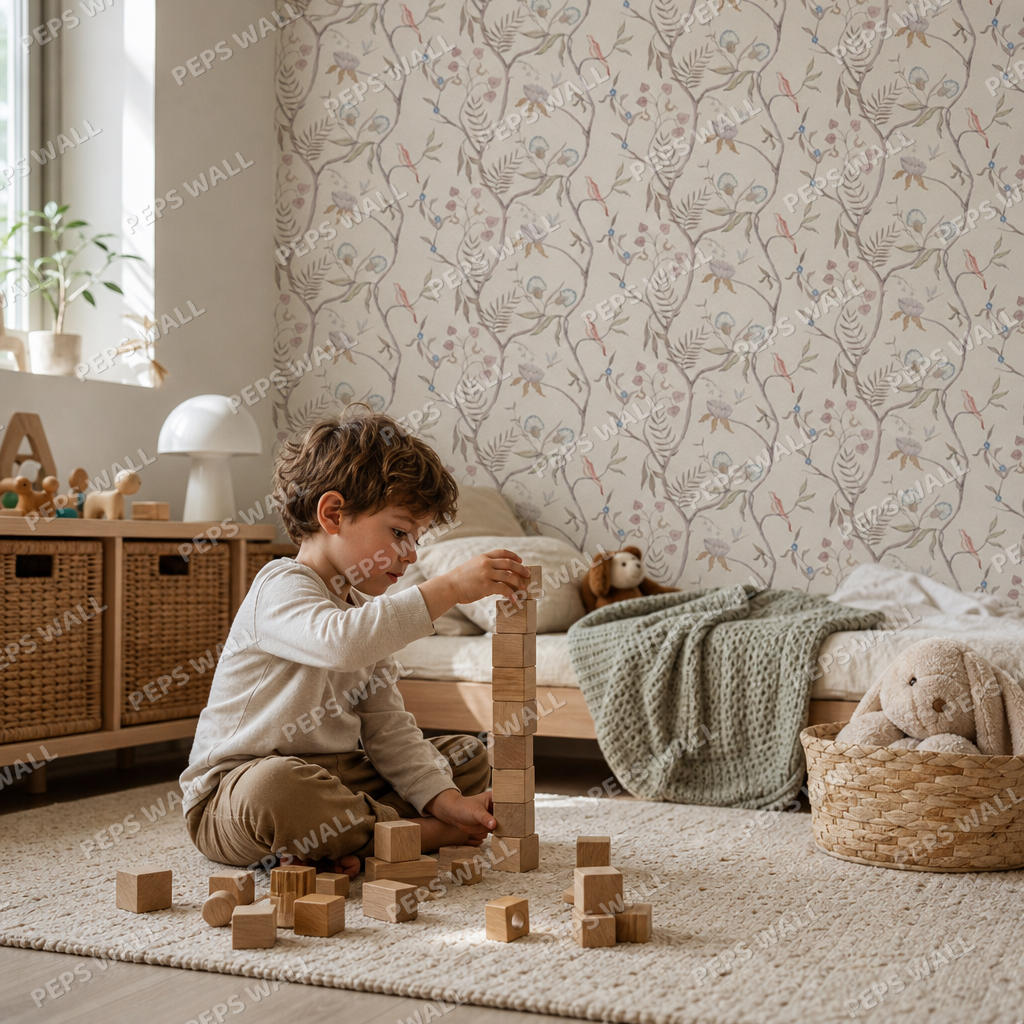 Autumnal leaves kids room wallpaper - custom mural printed and installed in Dubai