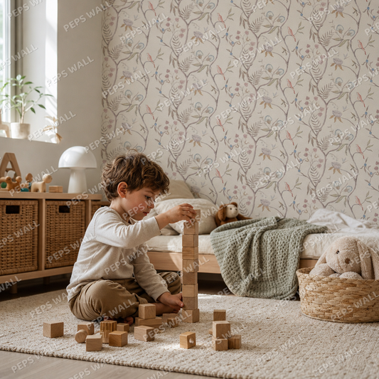 Autumnal leaves kids room wallpaper - custom mural printed and installed in Dubai