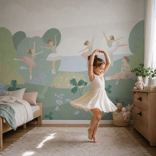 Ballerinas kids room wallpaper - custom mural printed and installed in Dubai