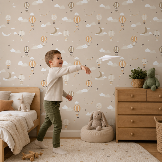 Balloons in the sky kids room wallpaper - custom mural printed and installed in Dubai