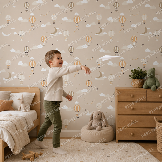 Balloons in the sky kids room wallpaper - custom mural printed and installed in Dubai