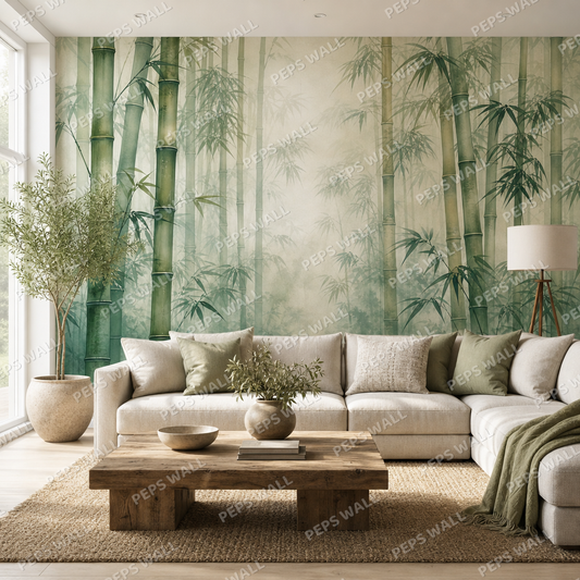 Bamboo Mist wallpaper in a Dubai living room - Peps Wall