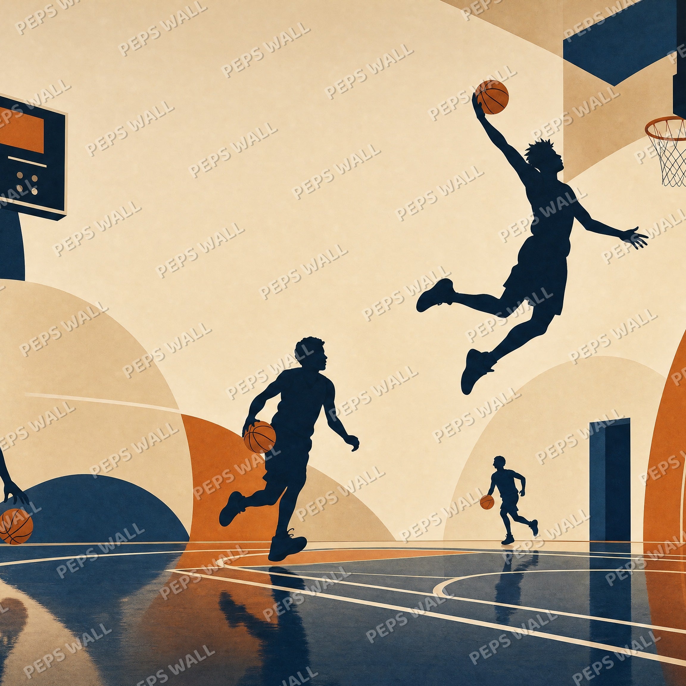 Basketball Court Stars - Minimalist Graphic wallpaper design