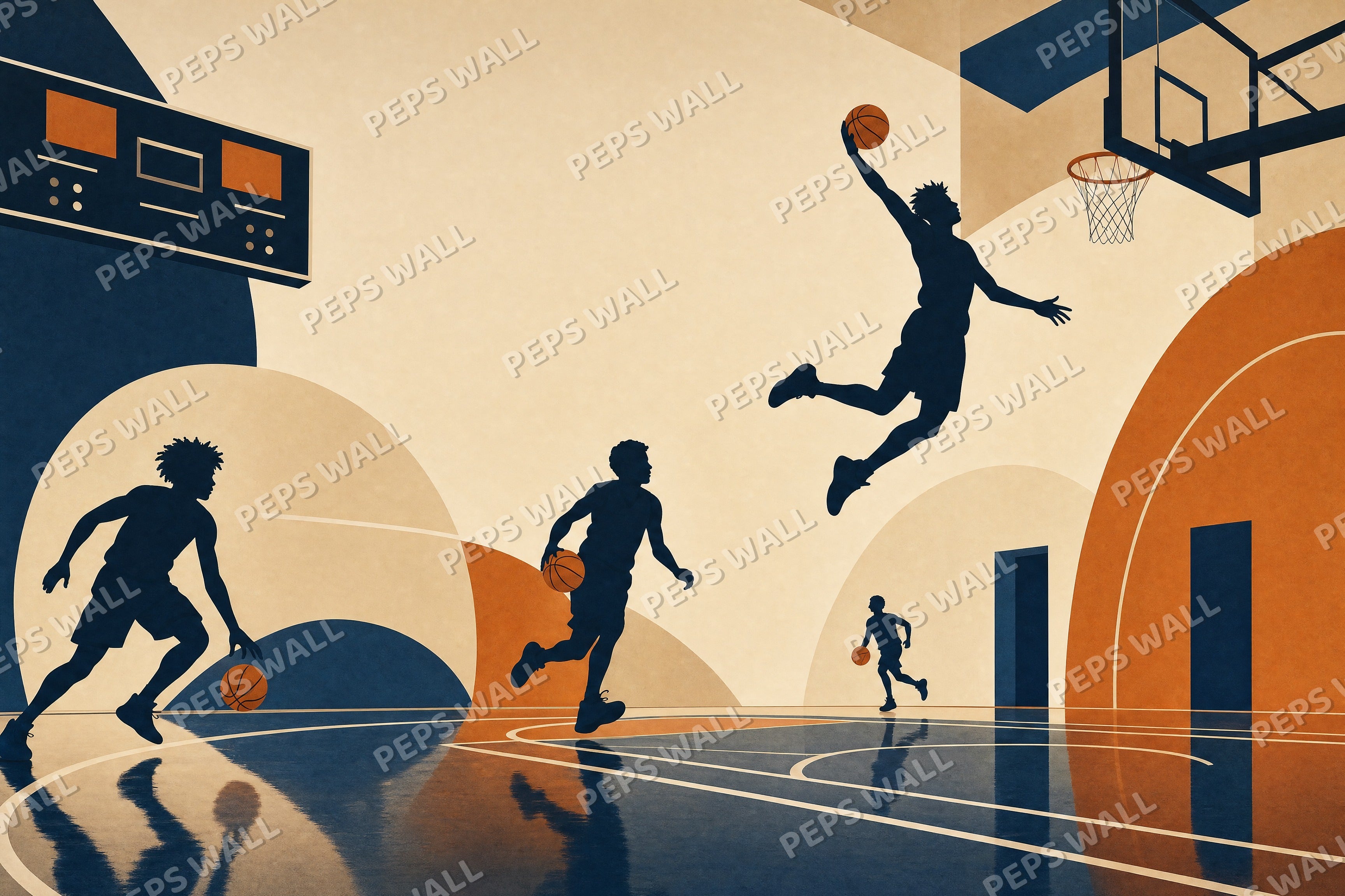 Basketball Court Stars - Minimalist Graphic full wall mural design