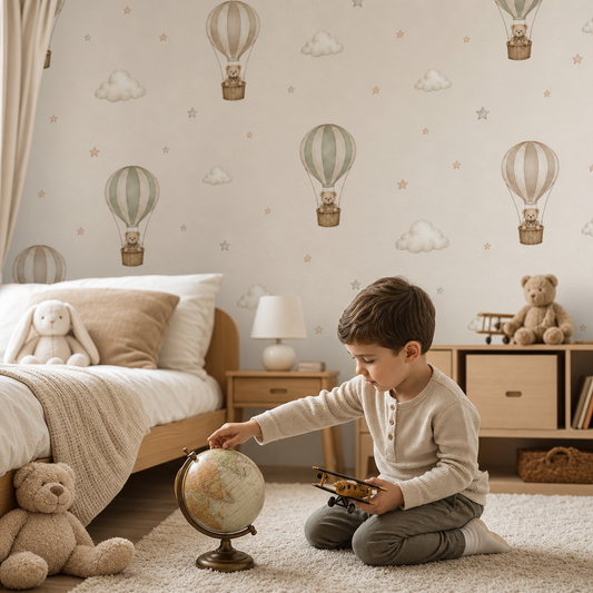 Bear Adventure kids room wallpaper - custom mural printed and installed in Dubai
