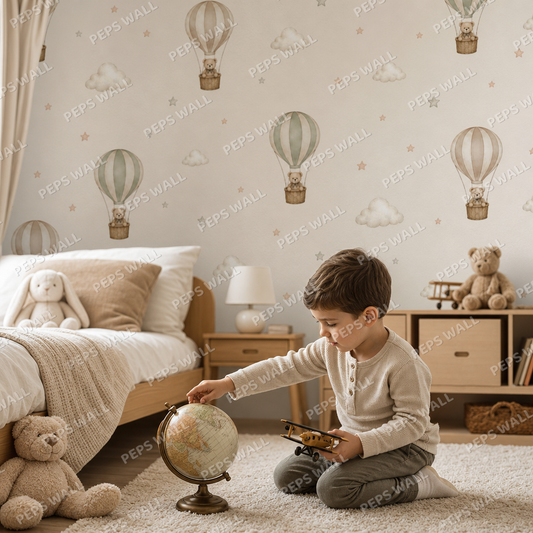 Bear Adventure kids room wallpaper - custom mural printed and installed in Dubai