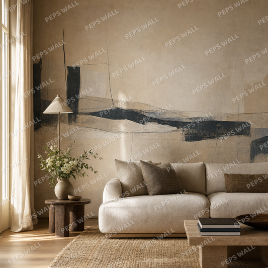 Beige and Black Contrast living room wallpaper - custom mural printed and installed in Dubai